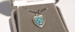 STERLING SILVER BLUE MIRACULOUS HEART MEDAL